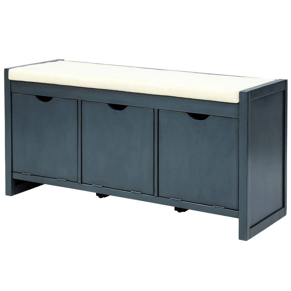 Antique Navy Storage Bench 19.8 in. H x 14 in. W x 39 in. L by Wateday 3 Antique Navy Storage Bench 19.8 in. H x 14 in. W x 39 in. L by Wateday - Image 3