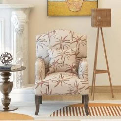 Beige Leaf Linen Fabric Arm Chair with Pillow by Wateday -Wateday Sales Store beige leaf wateday accent chairs yj yuki9596371 31 1000