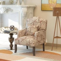 Beige Leaf Linen Fabric Arm Chair with Pillow by Wateday -Wateday Sales Store beige leaf wateday accent chairs yj yuki9596371 c3 1000