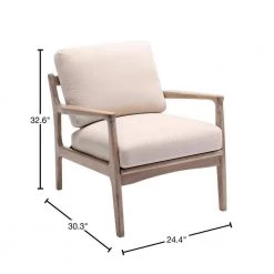 Tan Linen Wood Frame Armchair by Wateday -Wateday Sales Store beige wateday accent chairs yj pp284301aat 40 1000