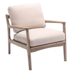 Tan Linen Wood Frame Armchair by Wateday