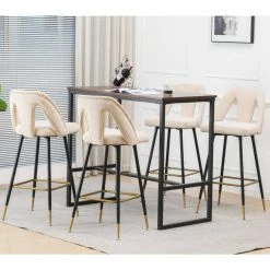 40.8 in. Beige Low Back Metal Frame 29.5 in. Bar Stool with Velvet Seat (Set of 2) by Wateday -Wateday Sales Store beige wateday bar stools yj yuki9596054 31 1000