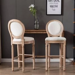46.5 in. Beige High Back Wood Frame Stool Height 29.9 in. Bar Stool with Fabric Seat (Set of 2) by Wateday -Wateday Sales Store beige wateday bar stools yj yuki9596306 31 1000