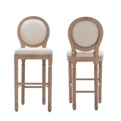 46.5 in. Beige High Back Wood Frame Stool Height 29.9 in. Bar Stool with Fabric Seat (Set of 2) by Wateday