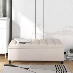 Beige Flip Top Storage Bench 16.1 in. H x 46.5 in. W x 20.1 in. D by Wateday -Wateday Sales Store beige wateday bedroom benches yj yuki9595335 31 1000