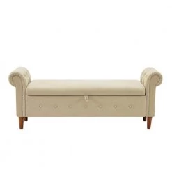 Beige Linen Storage Bench 24.1 in. H x 63 in. W x 22.1 in. D by Wateday