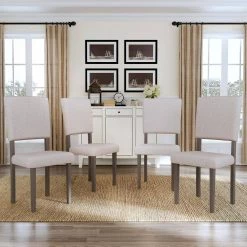 Beige Upholstery Dining Chairs with Wood Legs, Set of 4 by Wateday -Wateday Sales Store beige wateday dining chairs yj wf282701aae 31 1000