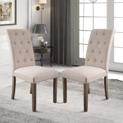Beige Linen Tufted Dining Side Chair (Set of 2) by Wateday -Wateday Sales Store beige wateday dining chairs yj yuki9595970 31 1000