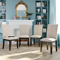 Beige Upholstered Dining Side Chair (Set of 4) by Wateday -Wateday Sales Store beige wateday dining chairs yj yuki9596051 31 1000