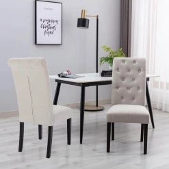 Beige Button-Tufted Fabric Upholstered Dining Side Chair (Set of 2) by Wateday -Wateday Sales Store beige wateday dining chairs yj yuki9596225 31 1000