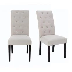 Beige Button-Tufted Fabric Upholstered Dining Side Chair (Set of 2) by Wateday