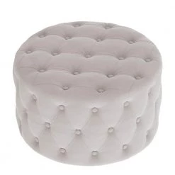Beige Button Tufted Velvet Round Ottoman by Wateday