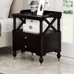 2-Drawer Black Cherry Nightstand, 27.5"H x 23.6"W x 17"L by Wateday 11 2-Drawer Black Cherry Nightstand, 27.5"H x 23.6"W x 17"L by Wateday -Wateday Sales Store black cherry wateday nightstands yj yuki9595407 31 1000