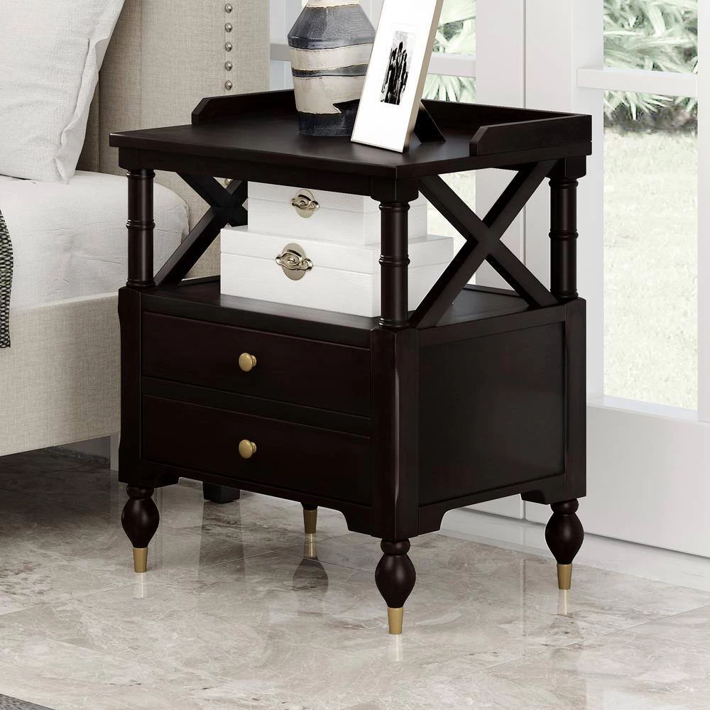 2-Drawer Black Cherry Nightstand, 27.5"H x 23.6"W x 17"L by Wateday 6 2-Drawer Black Cherry Nightstand, 27.5"H x 23.6"W x 17"L by Wateday - Image 6