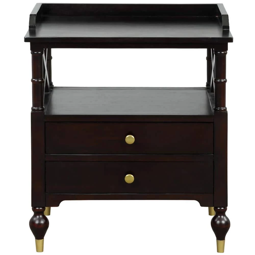 2-Drawer Black Cherry Nightstand, 27.5"H x 23.6"W x 17"L by Wateday 1 2-Drawer Black Cherry Nightstand, 27.5"H x 23.6"W x 17"L by Wateday
