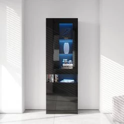 Black Side Storage Cabinet with Shelves, LED Light by Wateday -Wateday Sales Store black wateday accent cabinets yj yuki9596738 c3 1000