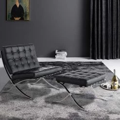 Black Genuine Leather Foldable Lounge Chair with Ottoman by Wateday -Wateday Sales Store black wateday accent chairs yj yuki9595989 c3 1000