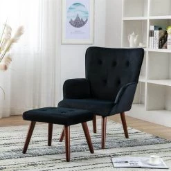 Black Upholstered Lounge Side Chair with Ottoman by Wateday 15 Black Upholstered Lounge Side Chair with Ottoman by Wateday -Wateday Sales Store black wateday accent chairs yj yuki9596006 31 1000
