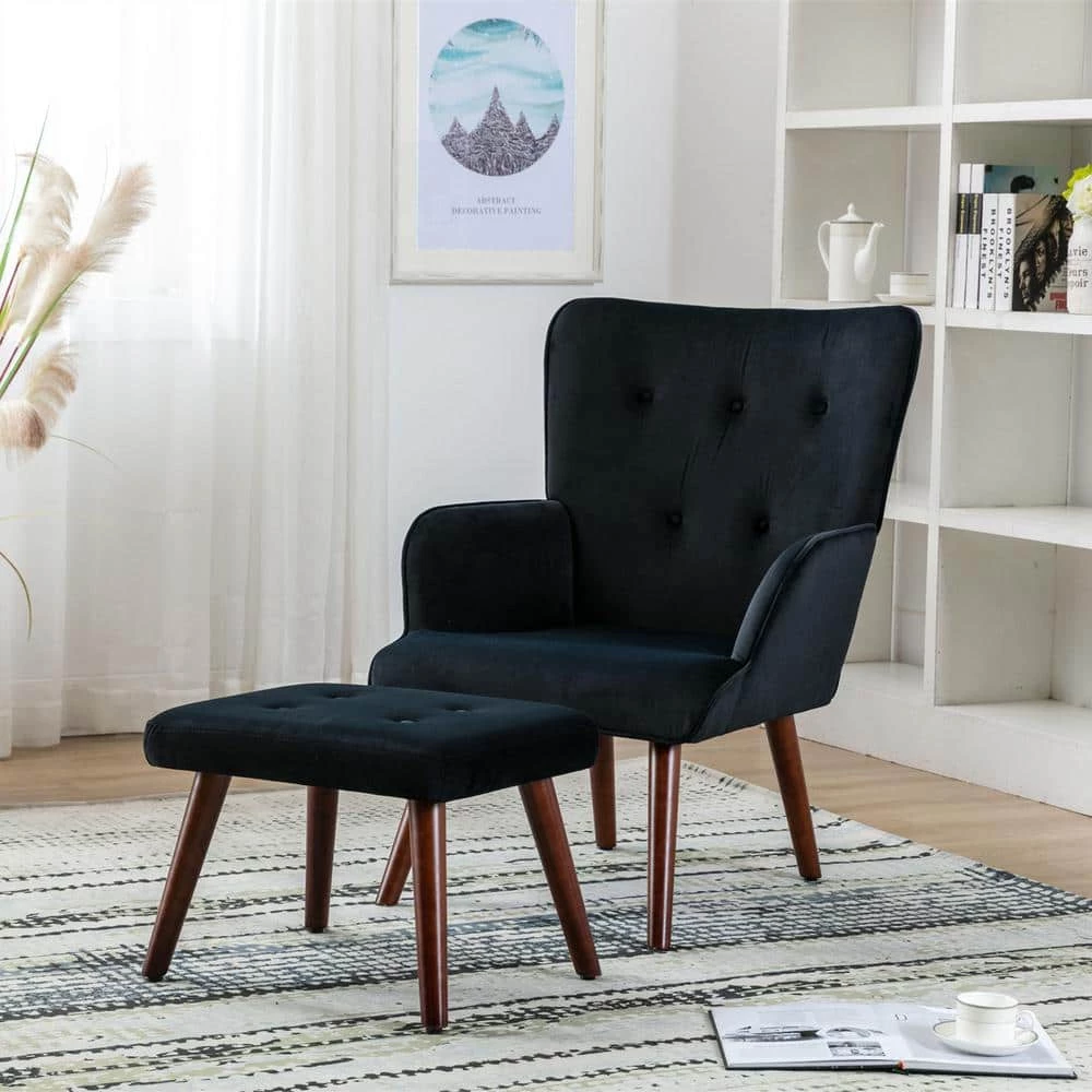 Black Upholstered Lounge Side Chair with Ottoman by Wateday 8 Black Upholstered Lounge Side Chair with Ottoman by Wateday - Image 8