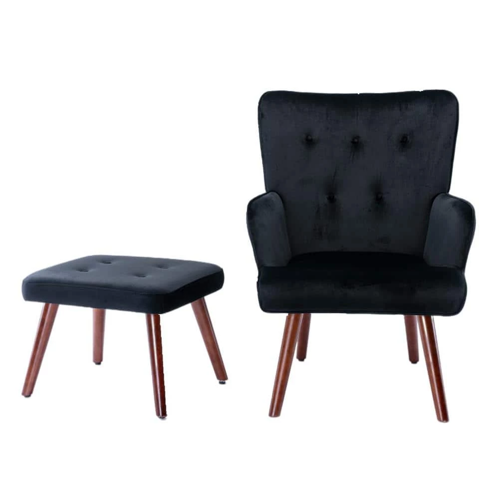 Black Upholstered Lounge Side Chair with Ottoman by Wateday 1 Black Upholstered Lounge Side Chair with Ottoman by Wateday