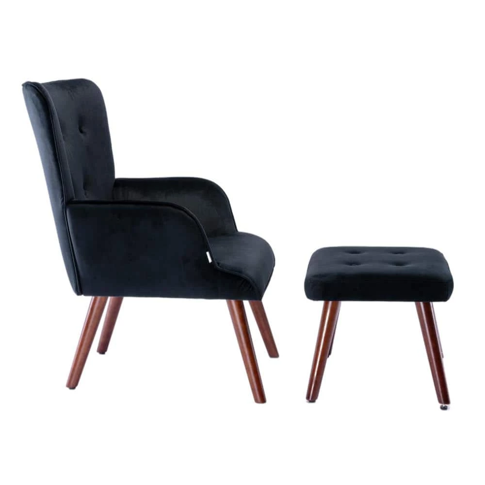 Black Upholstered Lounge Side Chair with Ottoman by Wateday 2 Black Upholstered Lounge Side Chair with Ottoman by Wateday - Image 2