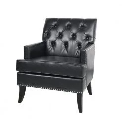 Black PU Leather Side Chair with Cushion by Wateday