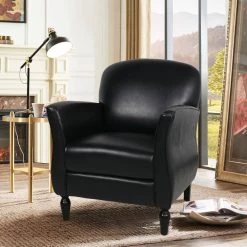 Black PU Side Chair with Cushion by Wateday -Wateday Sales Store black wateday accent chairs yj yuki9596572 31 1000