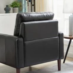 Black Faux Leather Single Sofa Chair Arm Chair with Ottoman by Wateday -Wateday Sales Store black wateday accent chairs yj yuki9596849 44 1000