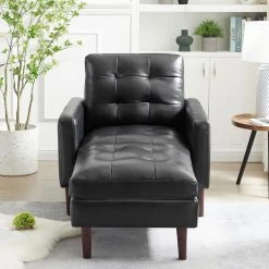 Black Faux Leather Single Sofa Chair Arm Chair with Ottoman by Wateday -Wateday Sales Store black wateday accent chairs yj yuki9596849 c3 1000