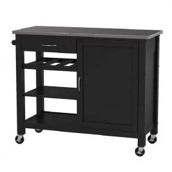 Black Kitchen Cart with Towel Bar by Wateday