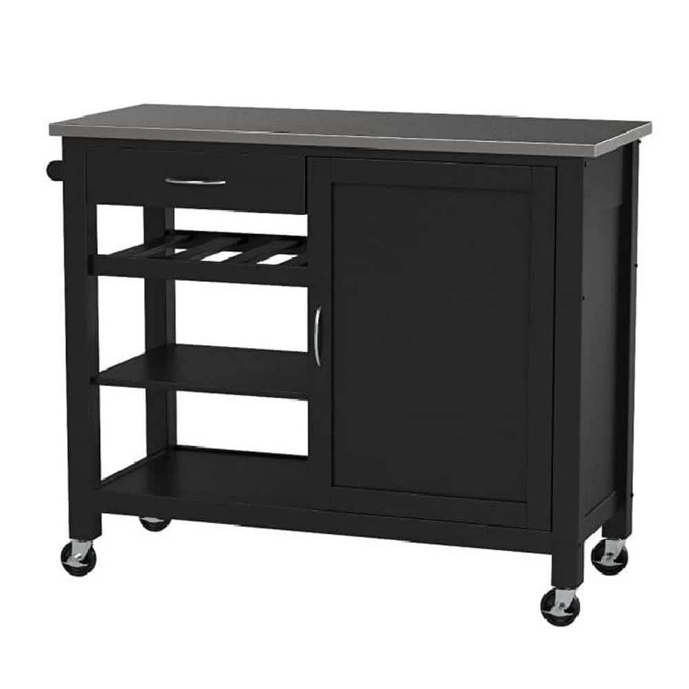 Black Kitchen Cart with Towel Bar by Wateday 1 Black Kitchen Cart with Towel Bar by Wateday