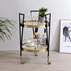 Black Round Serving Cart with Wheels by Wateday -Wateday Sales Store black wateday bar carts yj yuki9595835 31 1000