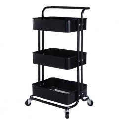 Black 3-Tier Utility Cart with Wheels and Handle by Wateday 9 Black 3-Tier Utility Cart with Wheels and Handle by Wateday -Wateday Sales Store black wateday bar carts yj yuki9596102 31 1000