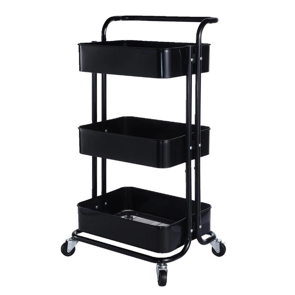 Black 3-Tier Utility Cart with Wheels and Handle by Wateday 5 Black 3-Tier Utility Cart with Wheels and Handle by Wateday - Image 5