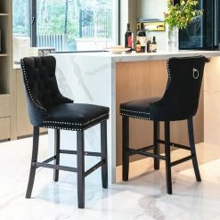 41.00" Black Tufted Back Wooden Frame 27.2" Bar Stool with Velvet Seat, Set of 2 by Wateday -Wateday Sales Store black wateday bar stools yj yuki9595170 31 1000
