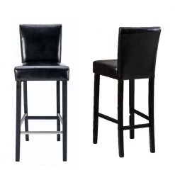 40 in. Black Low Back Wood Frame Stool Height 27.4 in. Bar Stool with PU Leather Seat (Set of 2) by Wateday
