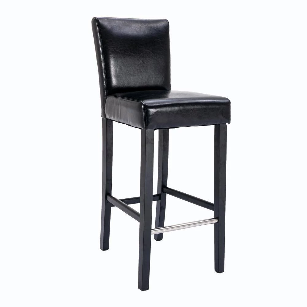 40 in. Black Low Back Wood Frame Stool Height 27.4 in. Bar Stool with PU Leather Seat (Set of 2) by Wateday 2 40 in. Black Low Back Wood Frame Stool Height 27.4 in. Bar Stool with PU Leather Seat (Set of 2) by Wateday - Image 2