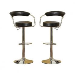 34 in. Black Low Back Metal Frame Stool Height 28 in. Bar Stool with Fabric Seat (Set of 2) by Wateday