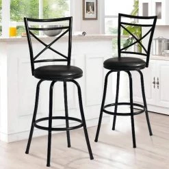 43.60 in. Black High Back Metal Frame 26 in. Bar Stool with PU Seat (Set of 2) by Wateday -Wateday Sales Store black wateday bar stools yj yuki9596515 31 1000
