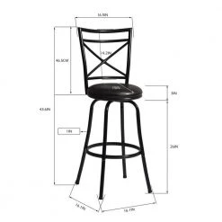 43.60 in. Black High Back Metal Frame 26 in. Bar Stool with PU Seat (Set of 2) by Wateday -Wateday Sales Store black wateday bar stools yj yuki9596515 44 1000