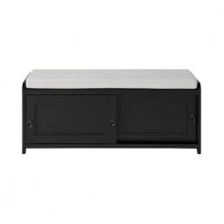 Black Storage Bench with 2-Cabinets 19.3 in. H x 46.8 in. W x 15.3 in. D by Wateday