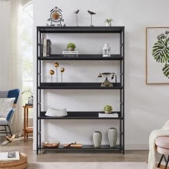 68.9 in. Black Wood 5-Shelf Bookcase with Metal Frame by Wateday -Wateday Sales Store black wateday bookcases bookshelves yj yuki9595470 31 1000