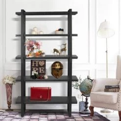 70.9 in. H Black Wood 5-Shelf Bookcase by Wateday -Wateday Sales Store black wateday bookcases bookshelves yj yuki9595501 31 1000