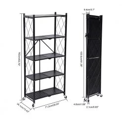 63.78 in. Black Iron 5 Shelf Foldable Bookcase with Wheels by Wateday -Wateday Sales Store black wateday bookcases bookshelves yj yuki9595931 1f 1000
