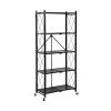 63.78 in. Black Iron 5 Shelf Foldable Bookcase with Wheels by Wateday
