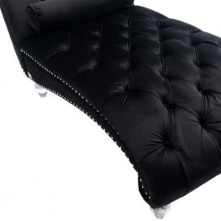 Black Velvet Chaise Lounge with Pillow by Wateday -Wateday Sales Store black wateday chaise lounges yj yuki9596412 1f 1000