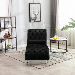 Black Velvet Chaise Lounge with Pillow by Wateday -Wateday Sales Store black wateday chaise lounges yj yuki9596412 31 1000