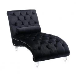 Black Velvet Chaise Lounge with Pillow by Wateday