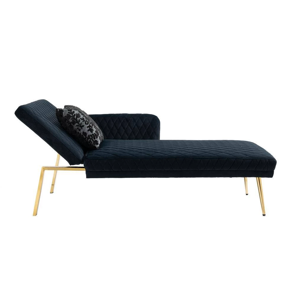 Black Velvet Recliner Chaise.Lounge Sofa with Pillow by Wateday 2 Black Velvet Recliner Chaise.Lounge Sofa with Pillow by Wateday - Image 2