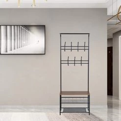 Black Freestanding Clothing Rack with Bottom Shelves by Wateday -Wateday Sales Store black wateday coat racks yj yuki9596392 31 1000